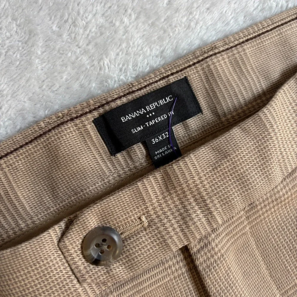 Banana Republic Dress Pant Mens 36x32 Beige Textured Formal Slim Fit Tapered Leg